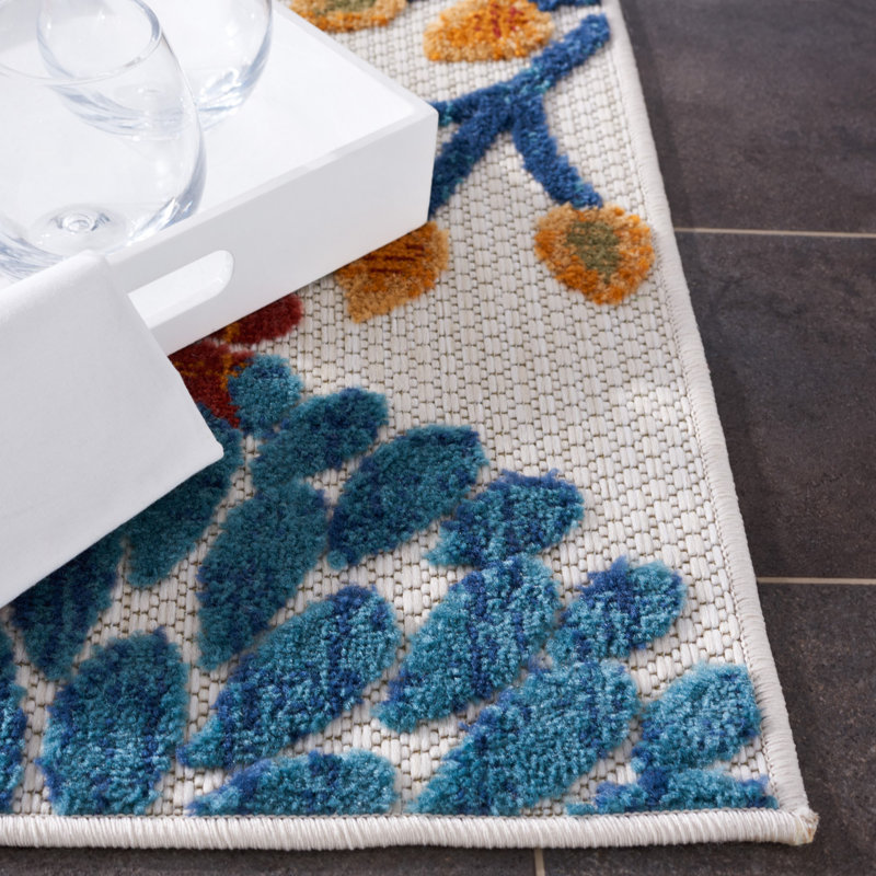 Ebern Designs Kellems Floral Creme / Red Indoor / Outdoor Area Rug